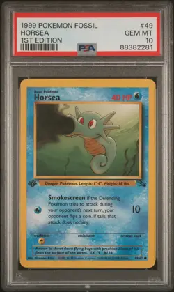 1999 POKEMON FOSSIL 1ST ED #49 HORSEA PSA 10 - Image 1