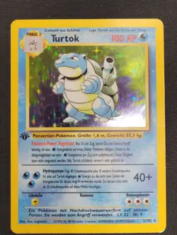 First Edition German Blastoise Turtok Pokemon Base Set Holo DAMAGED - Image 1
