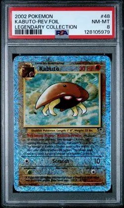 2002 POKEMON LEGENDARY COLLECTION #48 KABUTO-REVERSE FOIL PSA 8 - Image 1