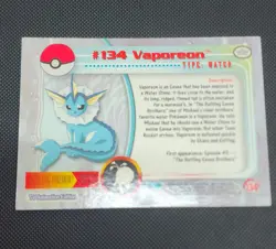 2000 Topps Pokemon TV Animation Edition Series 3 Non Holo #134 Vaporeon LP - Image 2