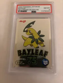 2000 pokemon japanese bayleaf meiji promo silver foil psa 8 - Image 1