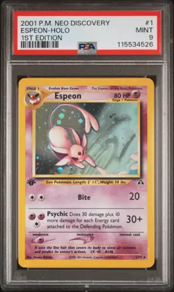 2001 POKEMON NEO DISCOVERY 1ST ED #1 ESPEON-HOLO PSA 9 - Image 1