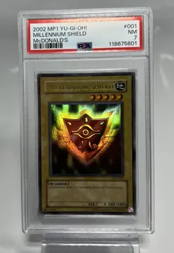 2002 Yugioh PSA 7 Millennium Shield MP1-001 McDonald's Promo ULTRA RARE NM - Image 1