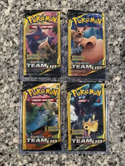 Pokemon Sun Moon Team Up 3-Card Mini Booster Pack- Sealed Pack Art Set - Image 1