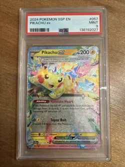 2024 Pokemon Pikachu EX 057/191 Double Rare Surging Sparks PSA 9 - Image 1