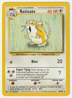 Base Set Pokemon TCG Raticate #40/102 - LP - Image 1