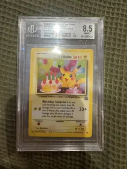 2000 Pokemon Black Star Promo Birthday Pikachu Holo. #24 NM Mint, PSA 8 - Image 1
