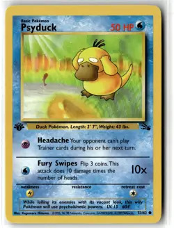 Psyduck ⭐ 53/62 Common Fossil 1999 Pokemon 1st Edition NM/LP - Image 1