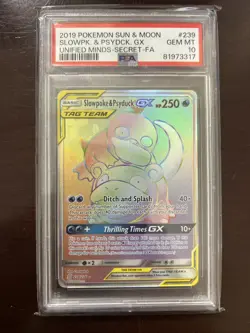 2019 POKEMON SUN & MOON UNIFIED MINDS #239 FULL ART/SLOWPOKE & PSYDUCK GX PSA 10 - Image 1