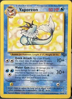 Vaporeon 28/64 Jungle Rare Pokemon TCG 1999 LP - Image 1