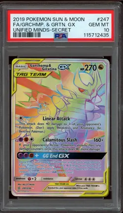 Pokemon PSA 10 Garchomp & Giratina GX 247/236 Unified Minds Rainbow Rare Mint - Image 1