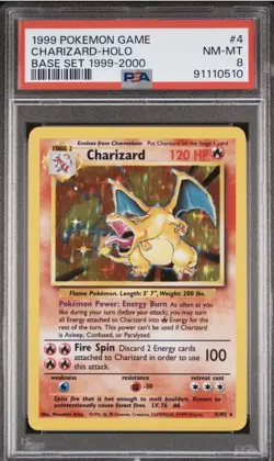 Charizard 1999 Pokemon Base Set 4/102 ERROR LABEL 1999-2000 4th Print PSA 8 - Image 1