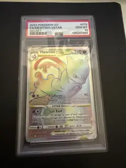 Pokemon Go Mewtwo VSTAR Rainbow Secret Rare TCG Card 079/078 PSA 10 - Image 1