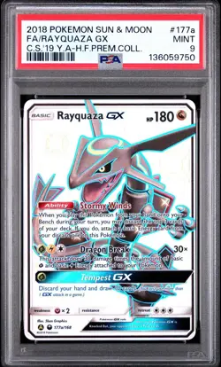 2018 POKEMON SUN & MOON CELESTIAL STORM #177A FULL ART/RAYQUAZA GX PSA 9 - Image 1