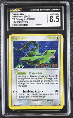 CGC 8.5 Rayquaza 2005 EX Deoxys 22/107 Reverse Holo STAMPED Pokemon Card - Image 1
