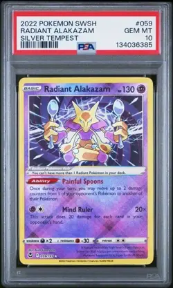 2022 Pokemon Silver Tempest #059 Radiant Alakazam PSA 10 Card GEM MINT - Image 1