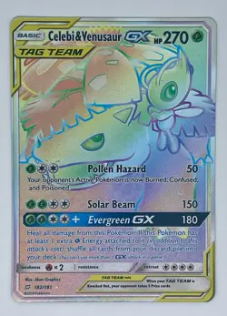 Celebi & Venusaur GX 182/181 Rainbow Secret Rare Team Up Pokemon Card NM/Mint - Image 1