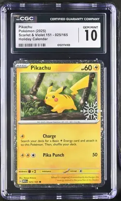 ⚡⚡ CGC 10 Pikachu 025/165 Holiday Calendar Pokemon Cosmos Holo - Image 1