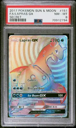 PSA 8 NM-MT Lapras GX 151/149 Sun & Moon Base Secret Rare Holo Pokemon 2017 - Image 1