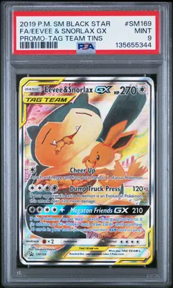 2019 POKEMON SM BLACK STAR PROMO TAG TEAM TINS FULL ART/EEVEE & SNORLAX GX PSA 9 - Image 1