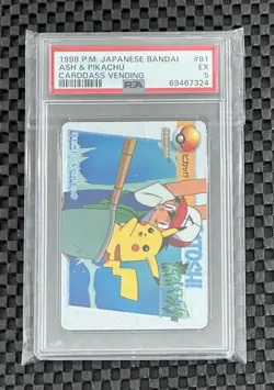 Pokemon Card Japanese Anime Ash & Pikachu 81 Carddass Vending 1998 PSA 5 Bandai - Image 1