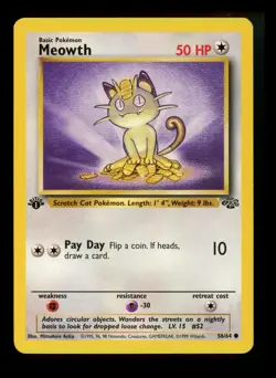 1st Edition Meowth 56/64 Jungle 1999 WOTC Pokemon Card TCG - Image 1