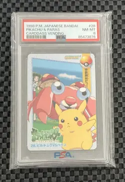 Pokemon Card Japanese Anime Pikachu Paras No 28 Carddass Vending 1998 PSA 8 - Image 1