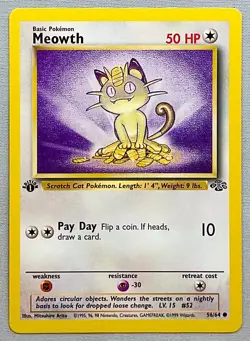 Pokemon 1st EDITION Meowth #56/64 Common - 1999 Jungle Set - NM or Better Cond. - Image 1