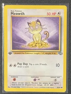 1st Edition Meowth 56/64 Common 1999 WOTC Jungle Pokemon Lp - Image 1