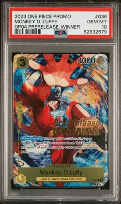 2023 Monkey D. Luffy Winner P-036 OP04 Pre-Release Promo One Piece Card PSA 10 - Image 1