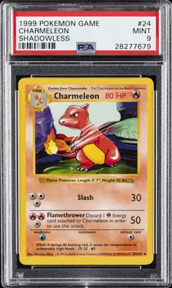 1999 POKEMON BASE SET SHADOWLESS #24 CHARMELEON PSA 9 - Image 1