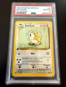 Pokemon Rattikarl 40/102 1. Edition PSA 10 GEM MT Base Set Deutsch German #40 - Image 1