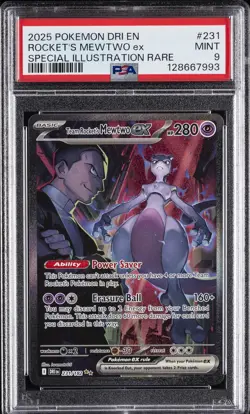 2025 POKEMON DRI EN-DESTINED RIVALS #231 TEAM ROCKET'S MEWTWO EX PSA 9 - Image 1