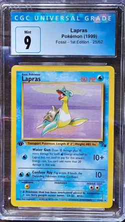 1st Edition Pokemon Lapras Fossil 25/62 Graded 9 - Image 1