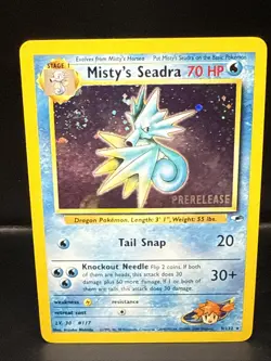 Pokemon TCG Misty's Seadra Holo Rare Gym Heroes Prerelease 9/132 BX Swirl - Image 1