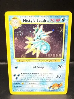 Pokemon TCG Misty's Seadra Holo Rare Gym Heroes Prerelease 9/132 BX Swirl - Image 2