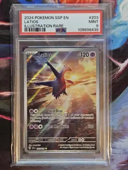 Pokemon 2024 SSP en Latios Illustration Rare PSA 9 Mint Card 203/191 - Image 1