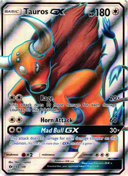 Pokemon TCG Tauros GX Holo Full Art Ultra Rare Card 144/149 Sun & Moon DMG - Image 1
