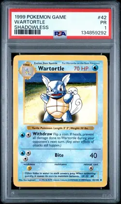 PSA 1 Shadowless Wartortle Base Set 42/102 1999 Pokemon WoTC PR - Image 1