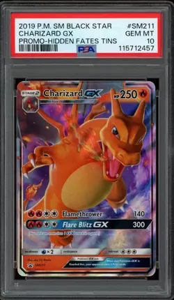 Pokemon PSA 10 Charizard GX SM211 Sun & Moon Hidden Fates Tin Promo Mint - Image 1