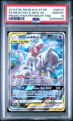 2019 POKEMON SM BLACK STAR PROMO #SM191 FULL ART/MEWTWO & MEW GX PSA 10 - Image 1