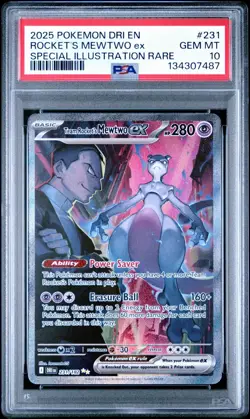 PSA 10 Gem Mint Team Rocket’s Mewtwo ex 231/182 Destined Rivals SIR Pokemon Card - Image 1