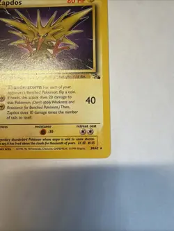 1st Edition Zapdos #30/62 Non Holo Rare Fossil Pokemon Card 1999 Vintage - Image 5