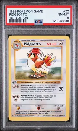 Pidgeotto 22/102 1st edition Base Set PSA Graded 8 Pokemon Trading Card Game - Image 1