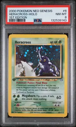 2000 POKEMON NEO GENESIS 1ST EDITION #6 HERACROSS HOLO PSA 8 - Image 1