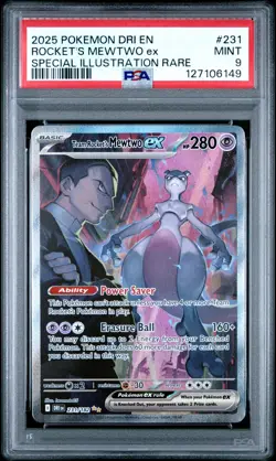 2025 POKEMON DRI EN-DESTINED RIVALS #231 TEAM ROCKET'S MEWTWO EX PSA 9 - Image 1