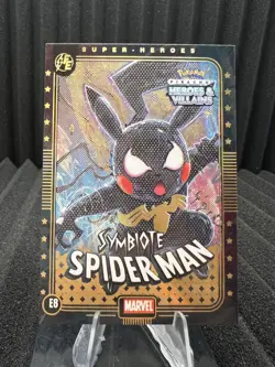 Symbiote Spiderman (Pikachu)#E8 Gold Holo Heros & Villains Flash Edition Pokemon - Image 1