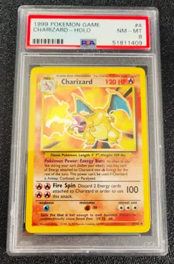 PSA 8 NM/MT 1999 CHARIZARD POKEMON GAME HOLO UNLIMITED BASE SET #4 G3956 - Image 1