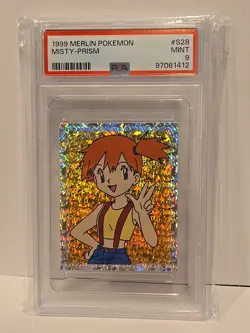 1999 Merlin Pokemon #S28 Misty Gold Prism PSA 9 Mint Vintage Slab Trainer Holo - Image 1