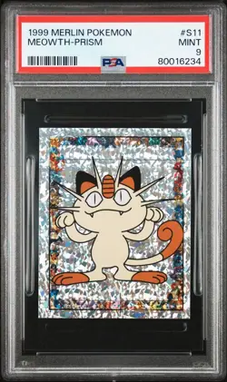 1999 Merlin Pokemon #S11 Meowth Prism - PSA 9 - Image 1
